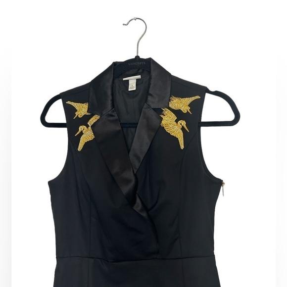 Altuzarra for Target Black Gold Crane Embroidered Tuxedo Style Sheath Dress Sz 4 - Picture 5 of 12